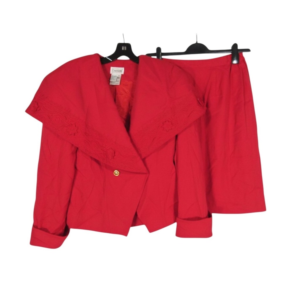 CHANCELLE Red Double Breasted LARGE EMBROIDERED COLLAR Jacket/Skirt SUIT-SET 8
